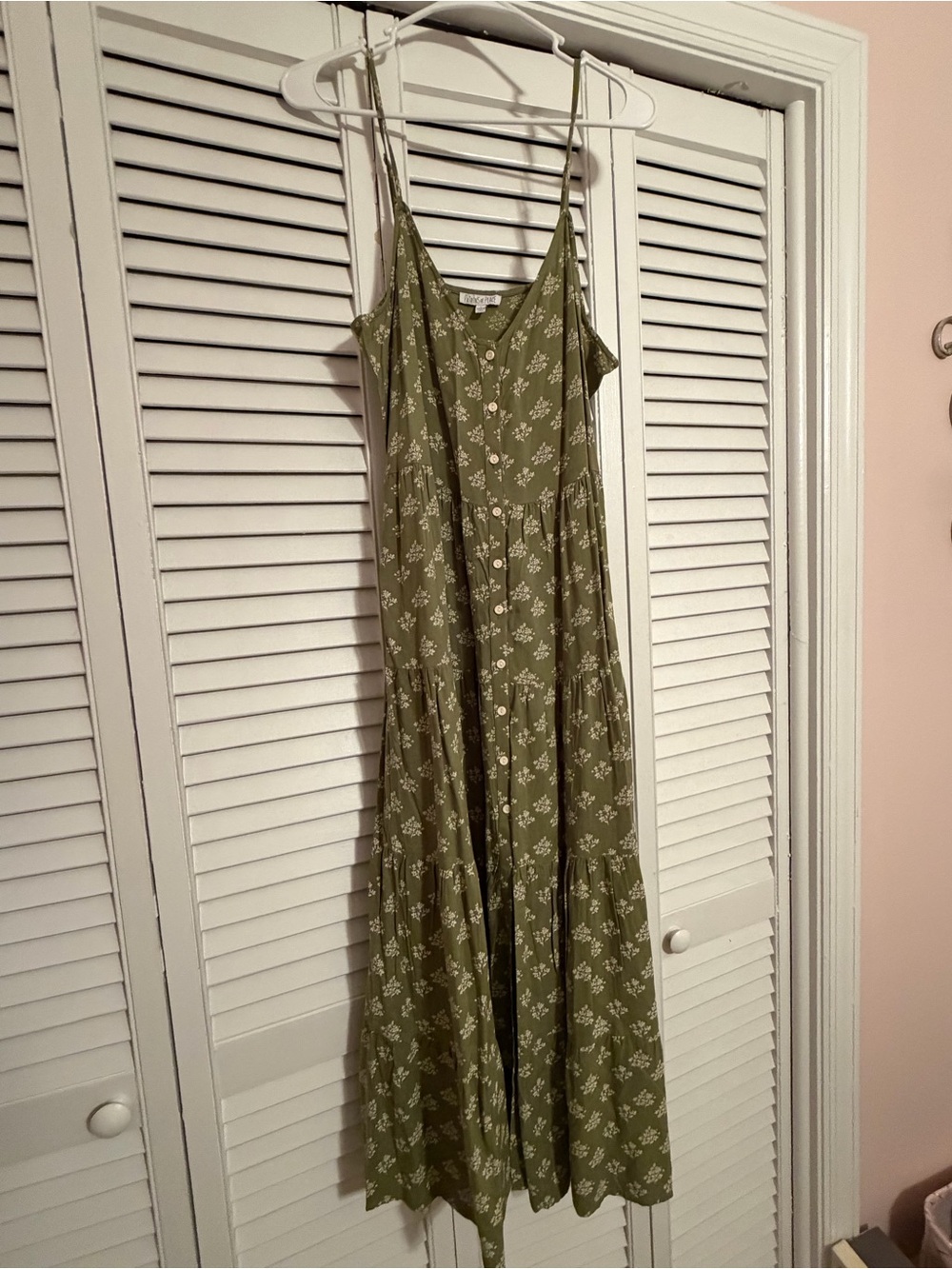 Patrons of Peace Olive Green Floral Spaghetti-Strap Maxi Dress